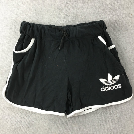 Adidas Kids Girls Shorts Size S (6 - 8 Years) Black Trefoil Logo Drawstring