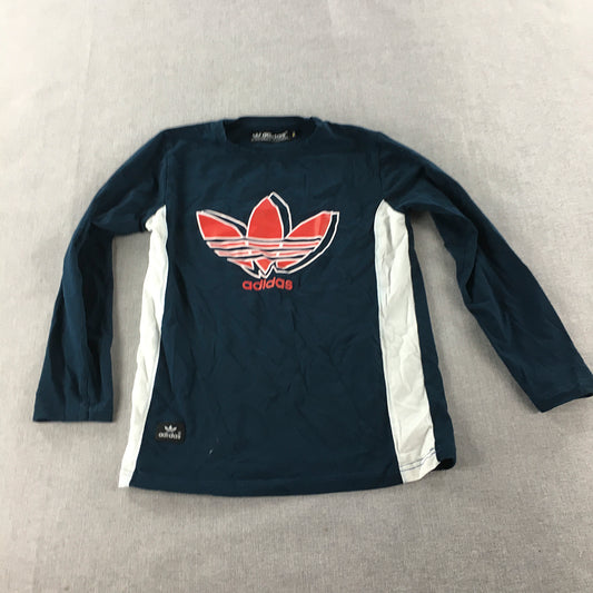 Adidas Kids Boys Shirt Youth Size S (8 -10) Blue Long Sleeve Big Trefoil Logo