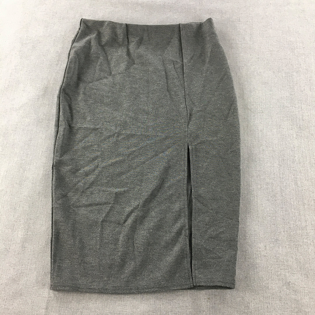 Valleygirl Womens Pencil Skirt Size M Grey Elastic Waist Midi Straight