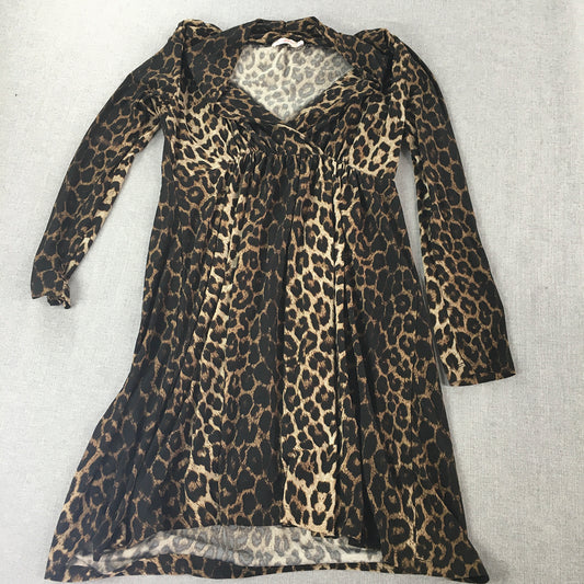 Cocolatte Womens A-Line Dress Size 14 Brown Leopard Print Mini Pleated