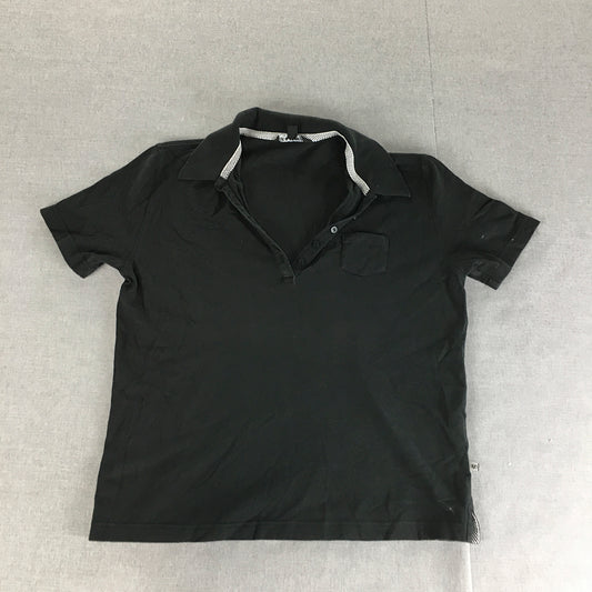 Line 7 New Zealand Womens Polo Shirt Size M Black Short Sleeve Collared Rugby