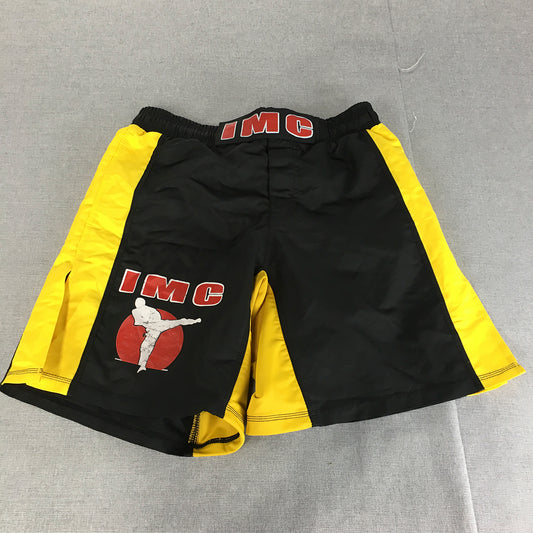 IMC Fighting Shorts Size M Black Yellow Martial Arts Karate MMA Drawstring