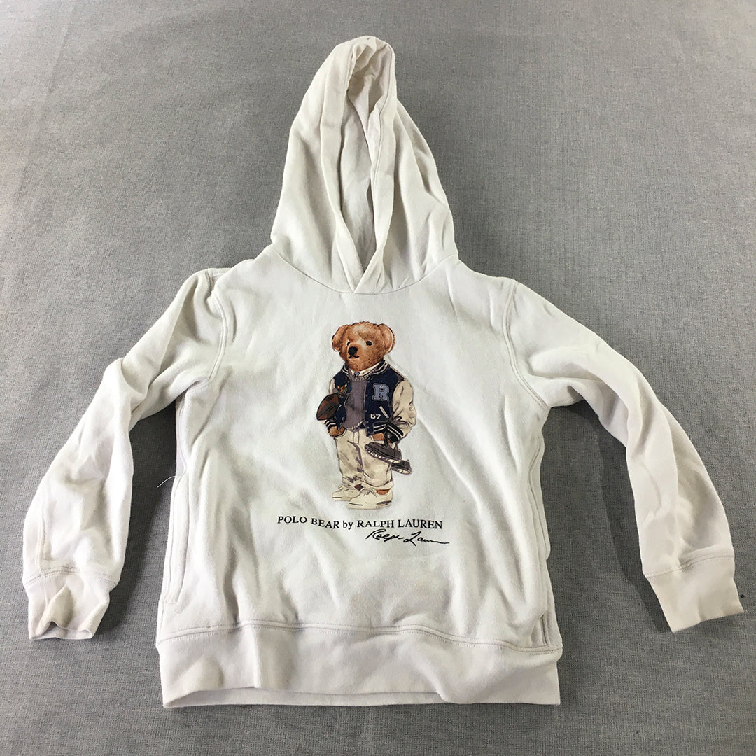 Polo Bear Ralph Lauren Kids Boys Hoodie Sweater Size 6 White Pullover Jumper