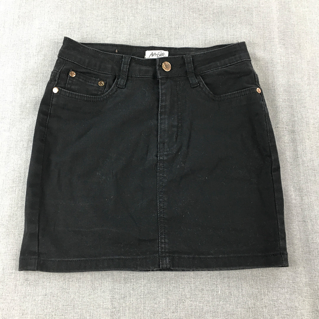 Ava & Ever Womens Denim Mini Skirt Size 8 Black Dark Wash