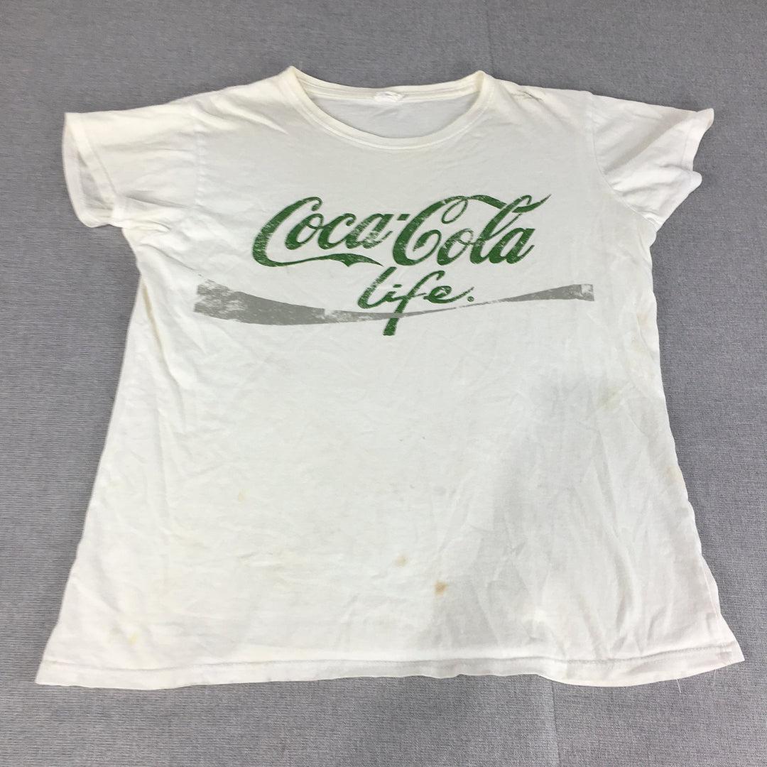 Coca-Cola Life Womens T-Shirt Size 16 White Logo Coke Short Sleeve Tee