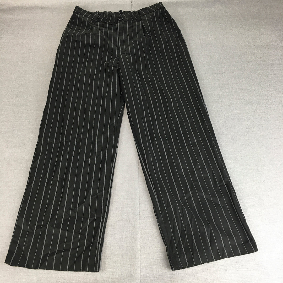 H&M Mens Dress Pants Size L (W32 x L30) Black Striped Straight Leg