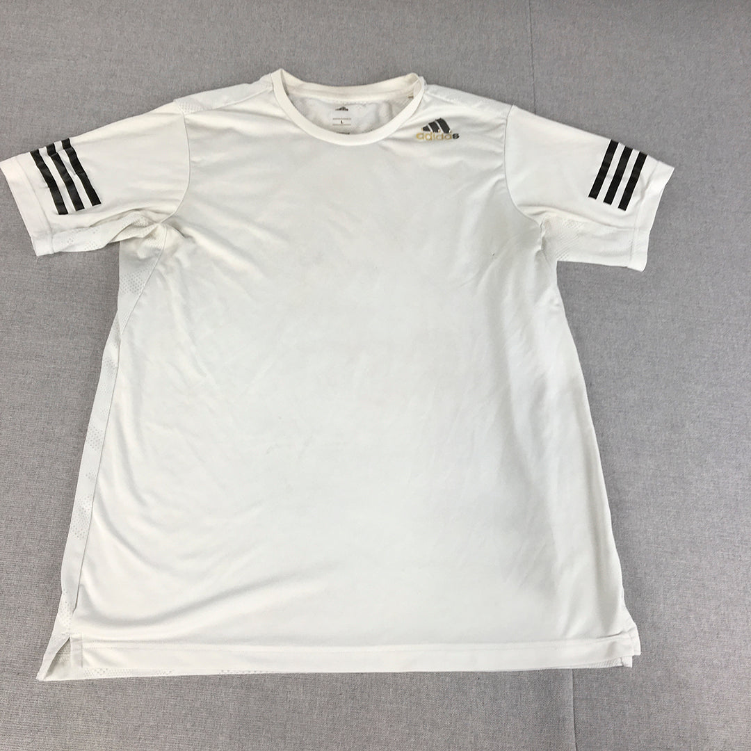 Adidas Climacool Mens T-Shirt Size L White Logo Short Sleeve Tee