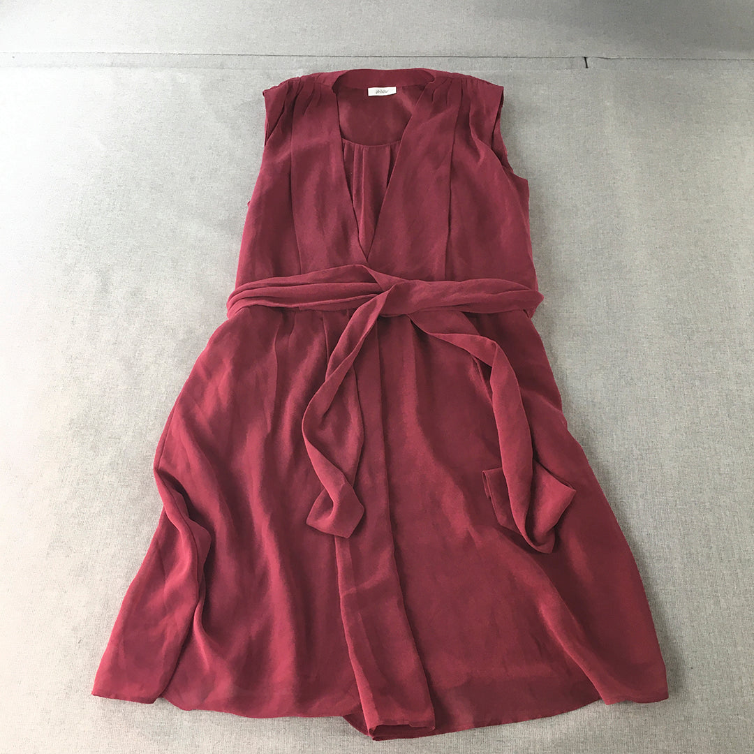 Phildar Womens Dress Size 38 EU (Aus 8 - 10) Red Belted Sleeveless Wrap Midi