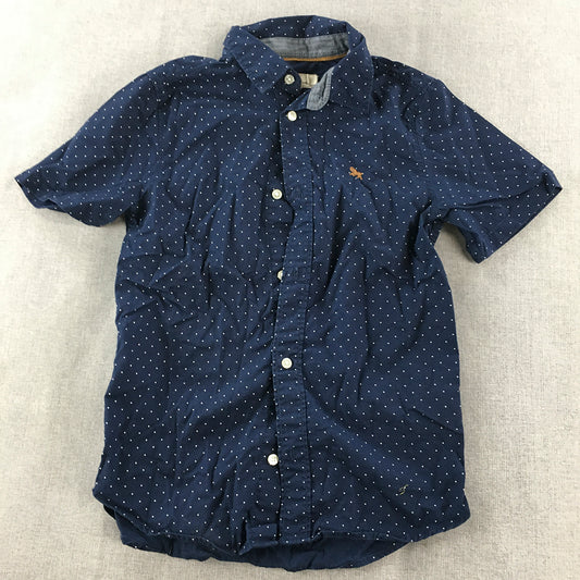 H&M Kids Boys Shirt Size 8 - 9 Years Blue Dot Button-Up Short Sleeve