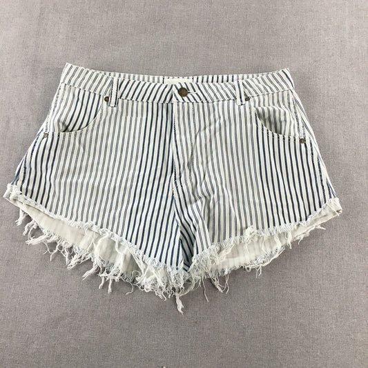 Rolla's Womens Denim Western Shorts Size 29 / 11 White Blue Striped Raw Hem