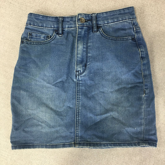 Lee Womens Denim Mini Skirt Size 7 Blue Pockets Straight Stretch