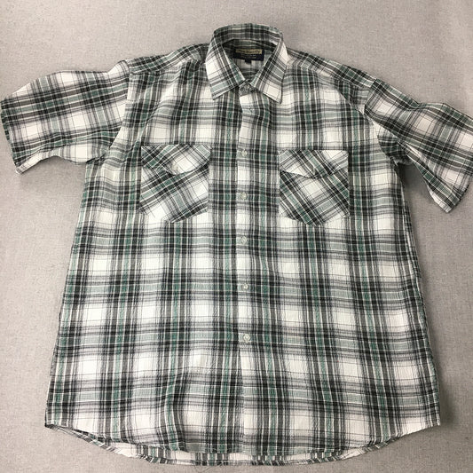 New Biandly Mens Shirt Size L White Green Black Checkered Button-Up Short Sleeve