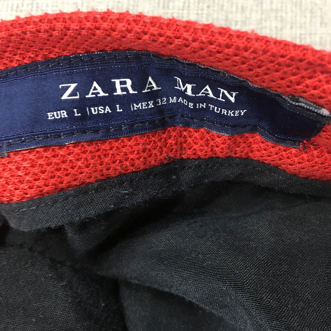 Zara Mens Shorts Size L Red Pockets Drawstring Chino