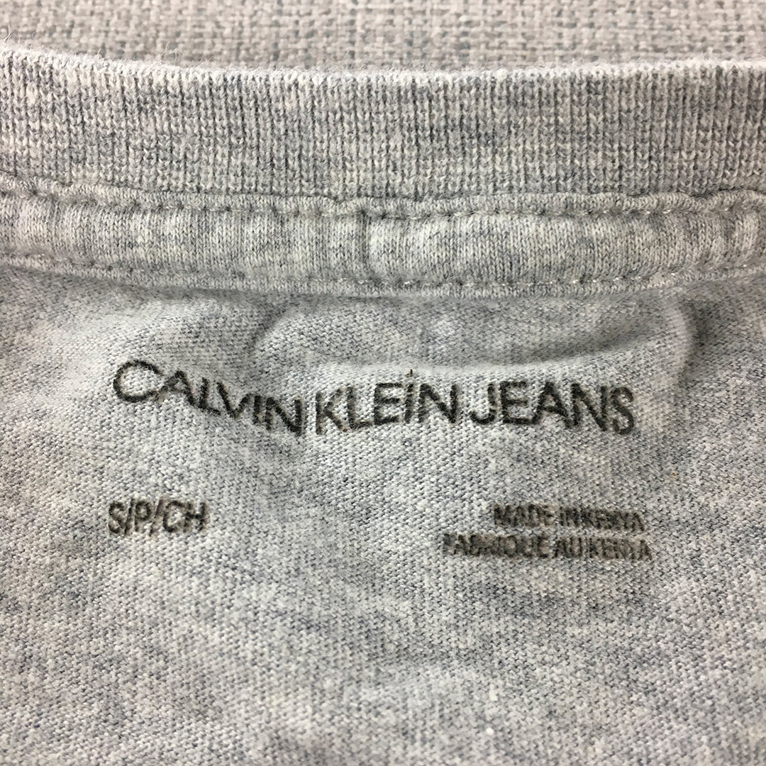 Calvin Klein Mens T-Shirt Size S Grey Logo Pattern Crew Neck Short Sleeve