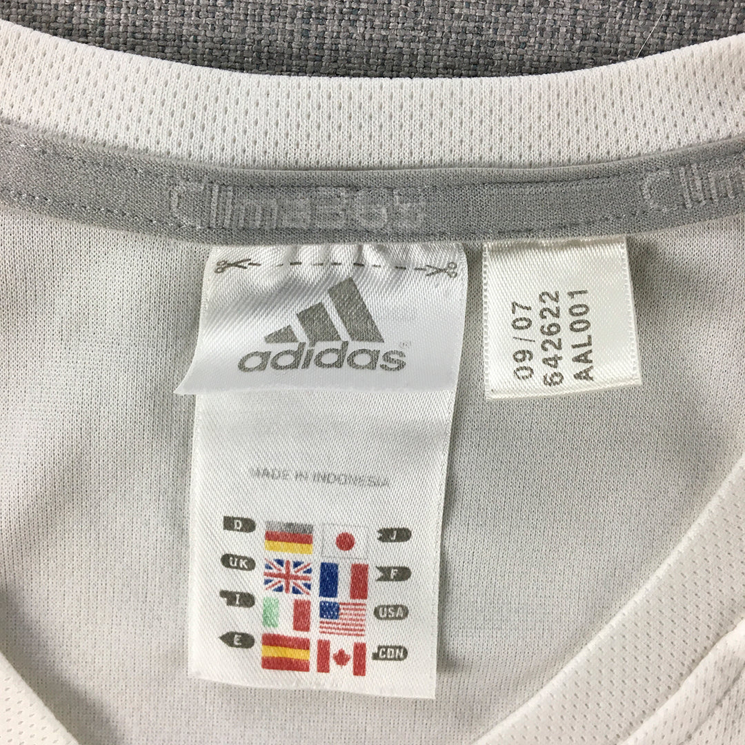 Adidas Womens T-Shirt Size 10 White Logo Short Sleeve V-Neck Top