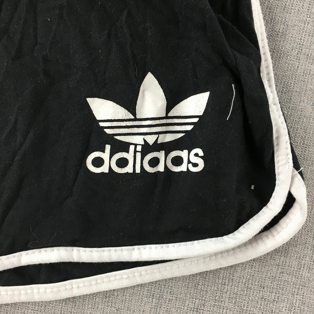 Adidas Kids Girls Shorts Size S (6 - 8 Years) Black Trefoil Logo Drawstring