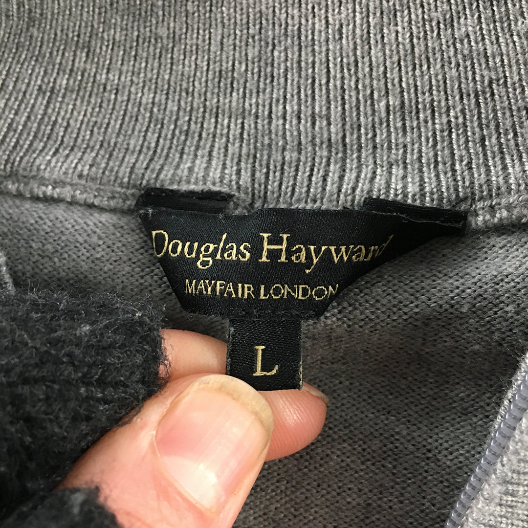 Douglas Hayward Mens Cashmere Blend Sweater Size L Grey 1/4 Zip Jumper