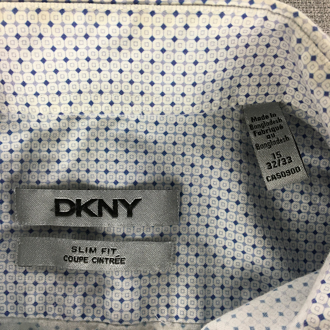 DKNY Mens Shirt Size S Slim Fit Blue White Dot Long Sleeve Button-Up