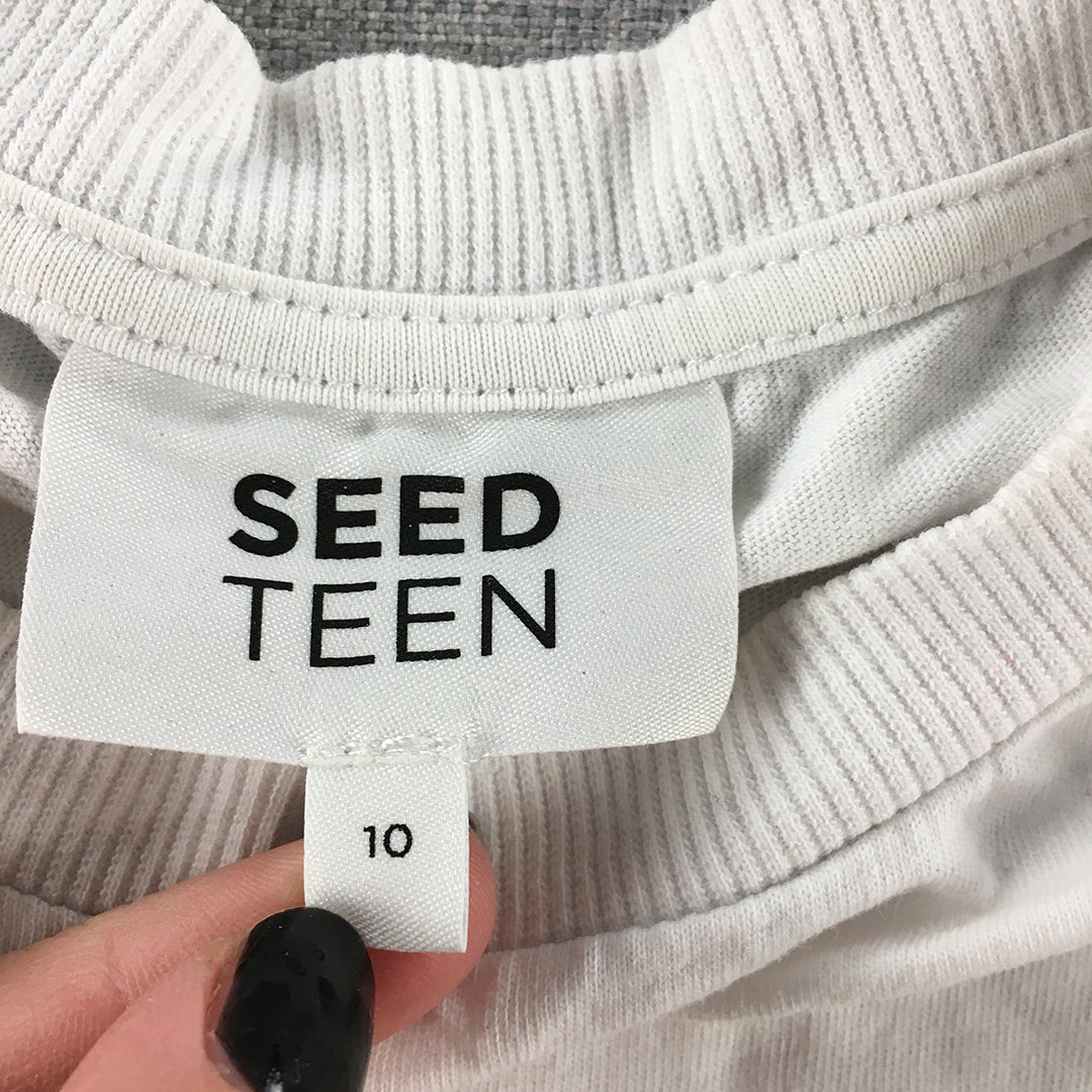 Seed Teen Girls T-Shirt Size 10 White Butterfly Waves Graphic Short Sleeve Top