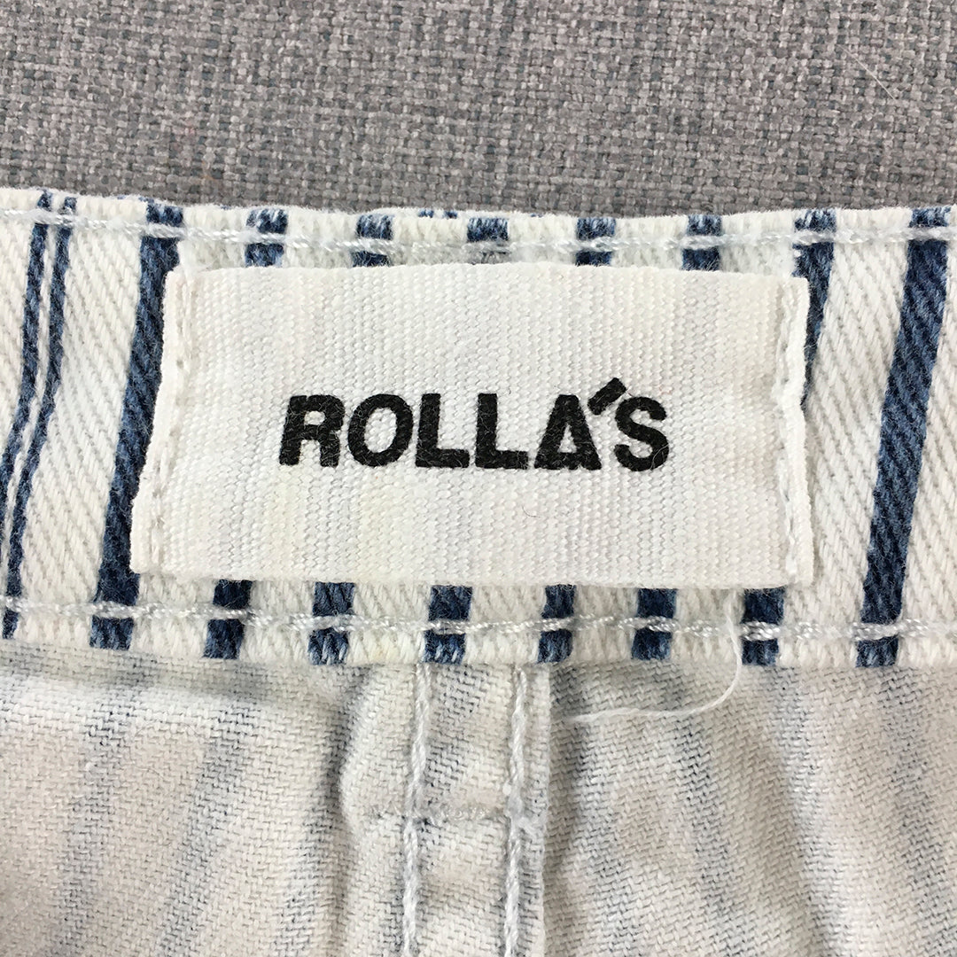 Rolla's Womens Denim Western Shorts Size 29 / 11 White Blue Striped Raw Hem