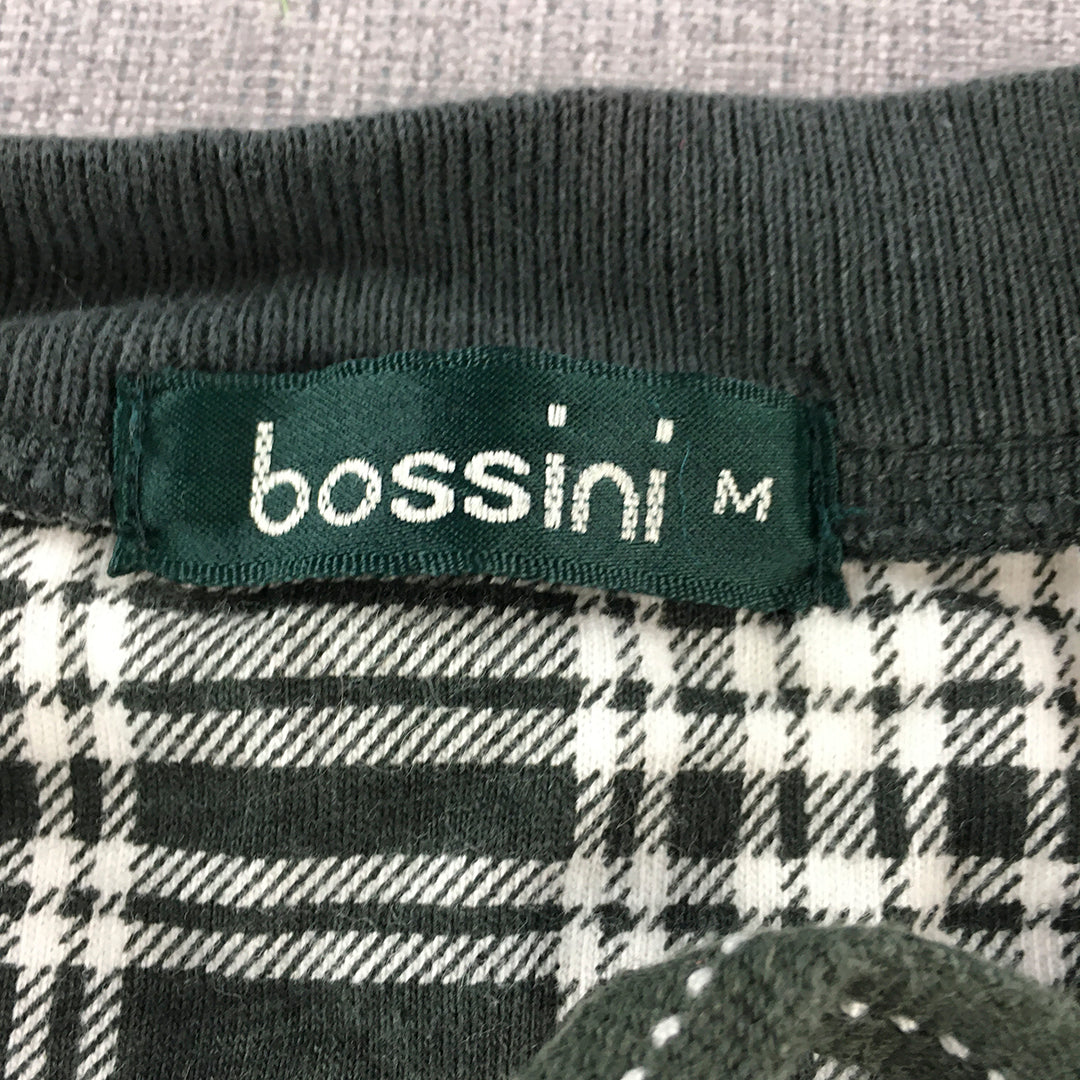 Bossini Mens Knit Sweater Size M Dark Green White Checkered Pullover Jumper