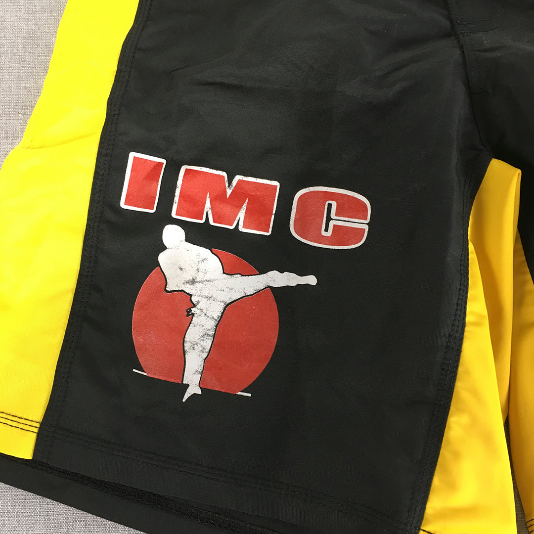 IMC Fighting Shorts Size M Black Yellow Martial Arts Karate MMA Drawstring