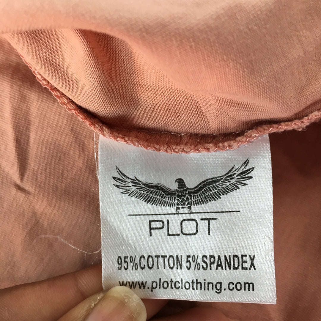 Plot Womens T-Shirt Size 2XL Pink V-Neck Short Sleeve Stretch Fabric