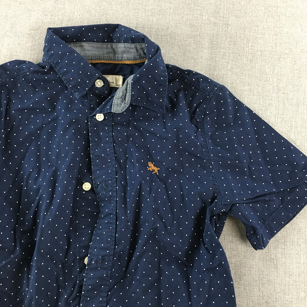 H&M Kids Boys Shirt Size 8 - 9 Years Blue Dot Button-Up Short Sleeve