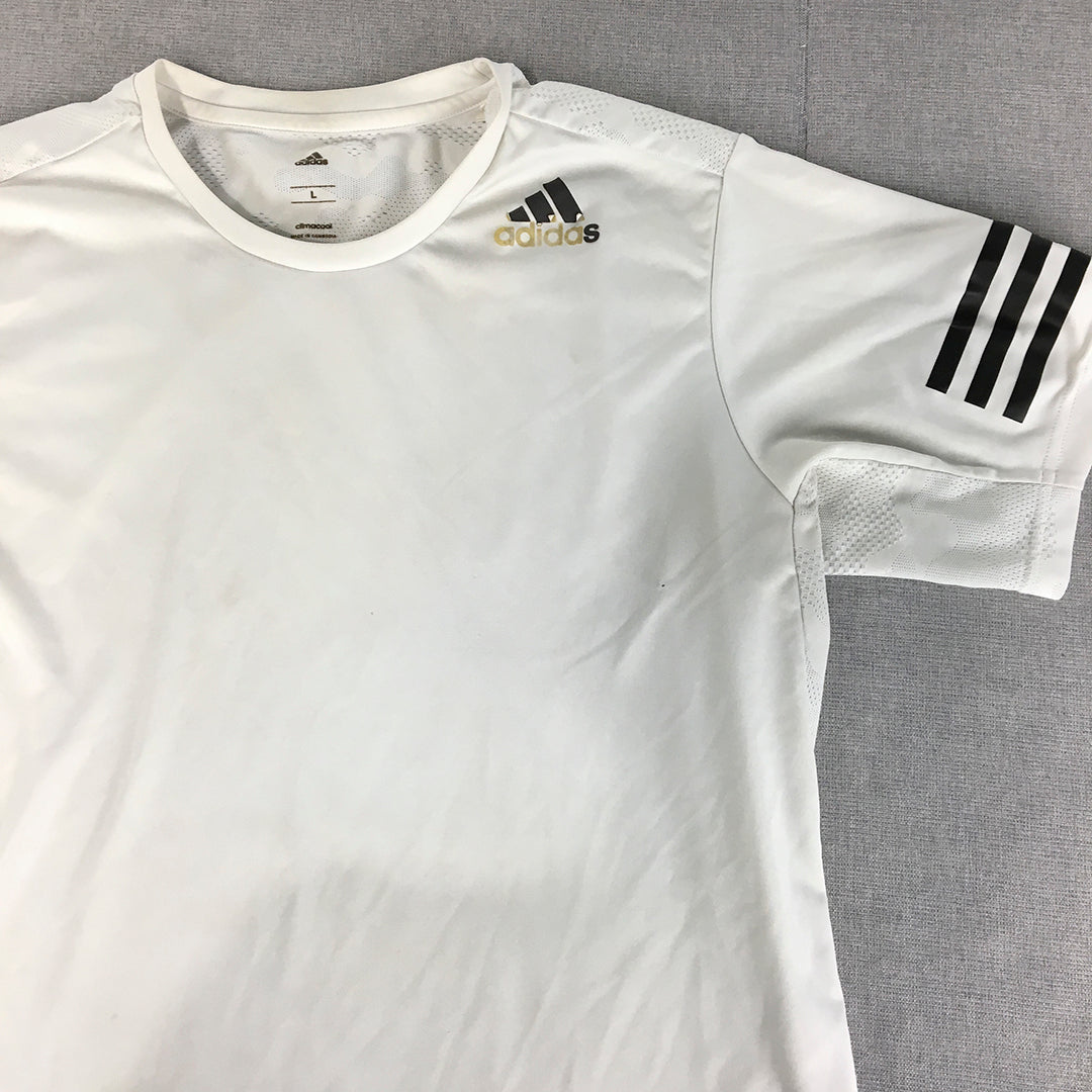 Adidas Climacool Mens T-Shirt Size L White Logo Short Sleeve Tee