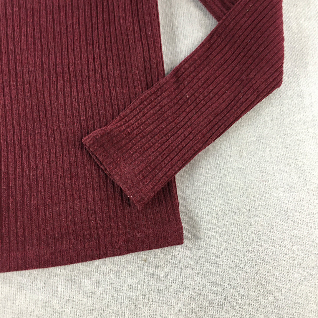 Sheln Womens Knit Sweater Size L Maroon Red V-Neck Pullover Jumper