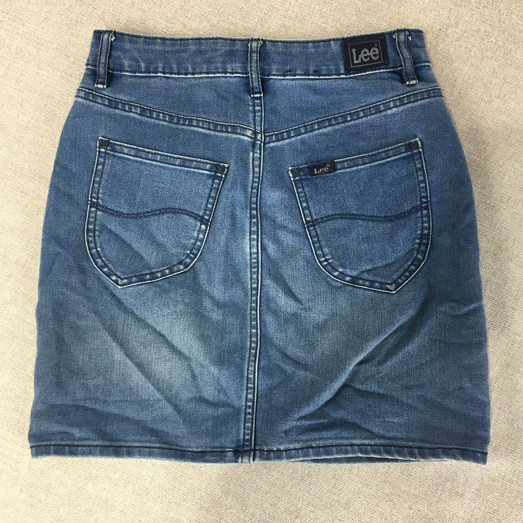 Lee Womens Denim Mini Skirt Size 7 Blue Pockets Straight Stretch