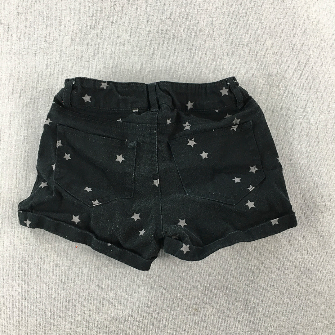 Miss Understood Kids Girls Shorts Size 9 Black Star Pattern Pockets