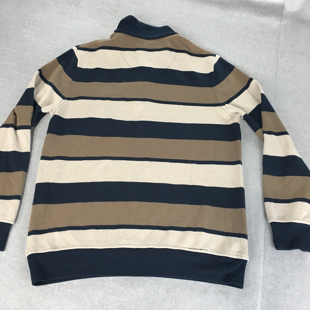 Elliots Mens 1/4 Zip Sweater Size M Blue Brown Striped Jumper