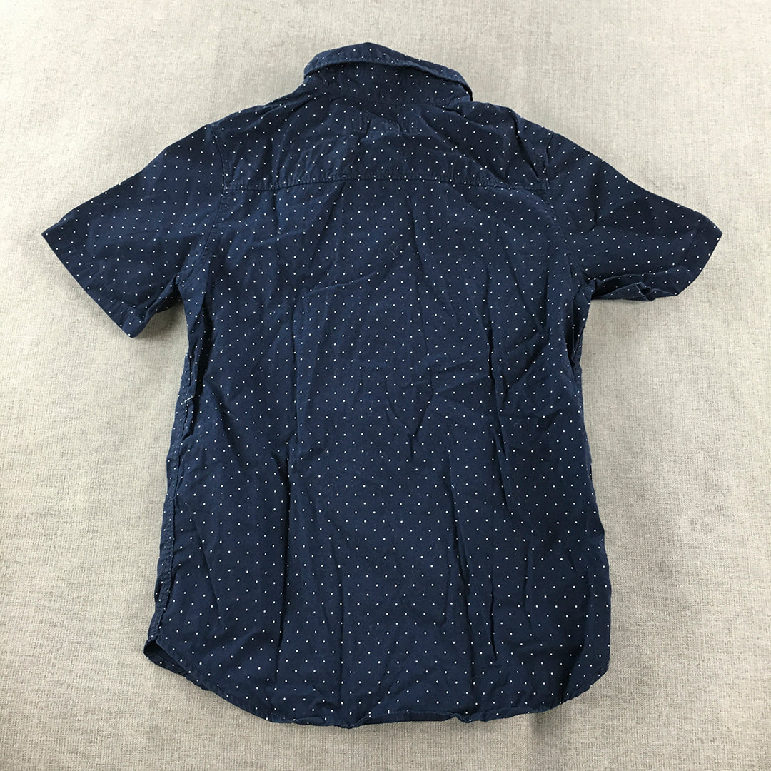 H&M Kids Boys Shirt Size 8 - 9 Years Blue Dot Button-Up Short Sleeve