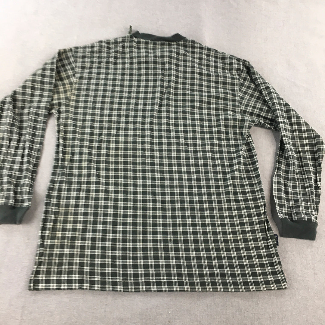 Bossini Mens Knit Sweater Size M Dark Green White Checkered Pullover Jumper