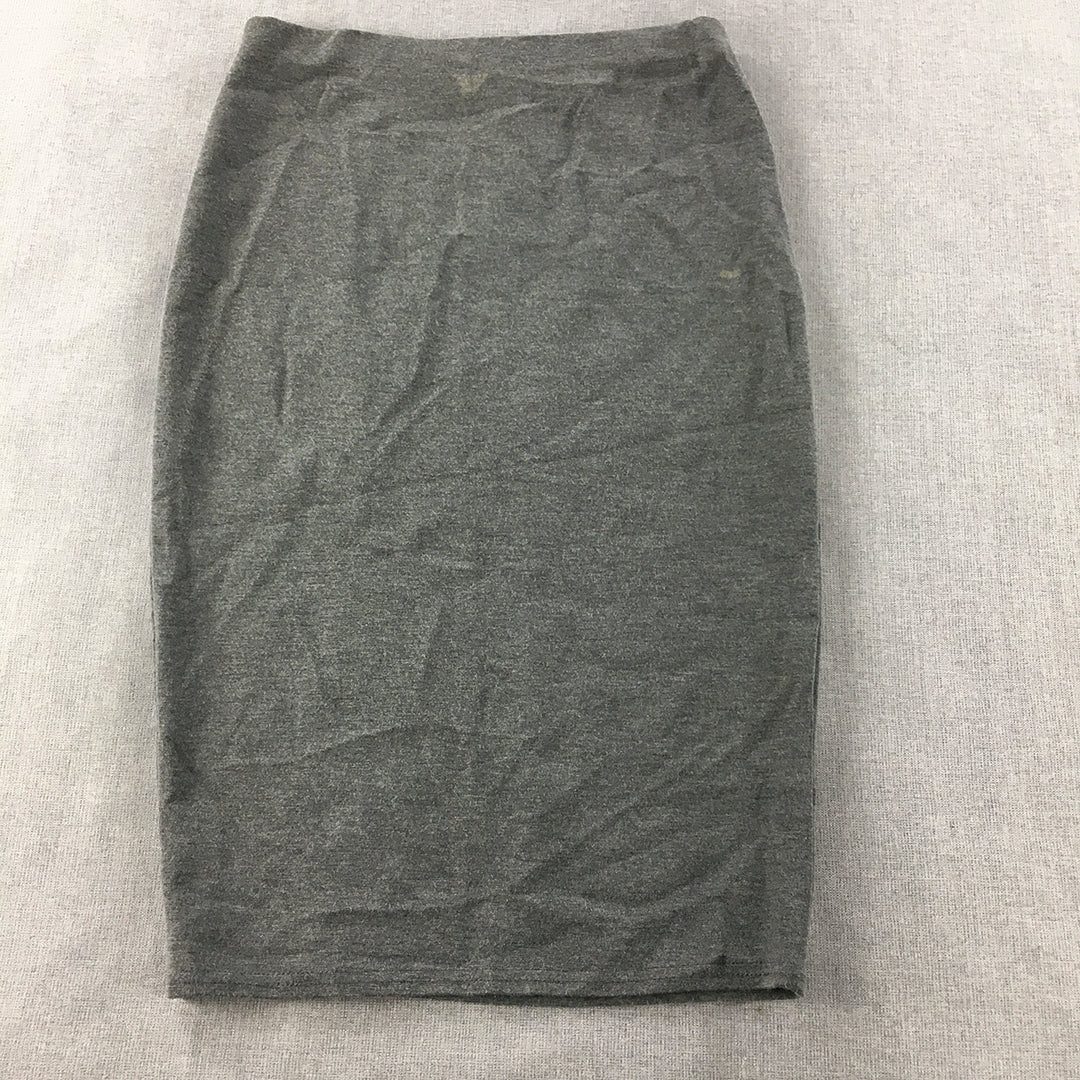 Valleygirl Womens Pencil Skirt Size M Grey Elastic Waist Midi Straight