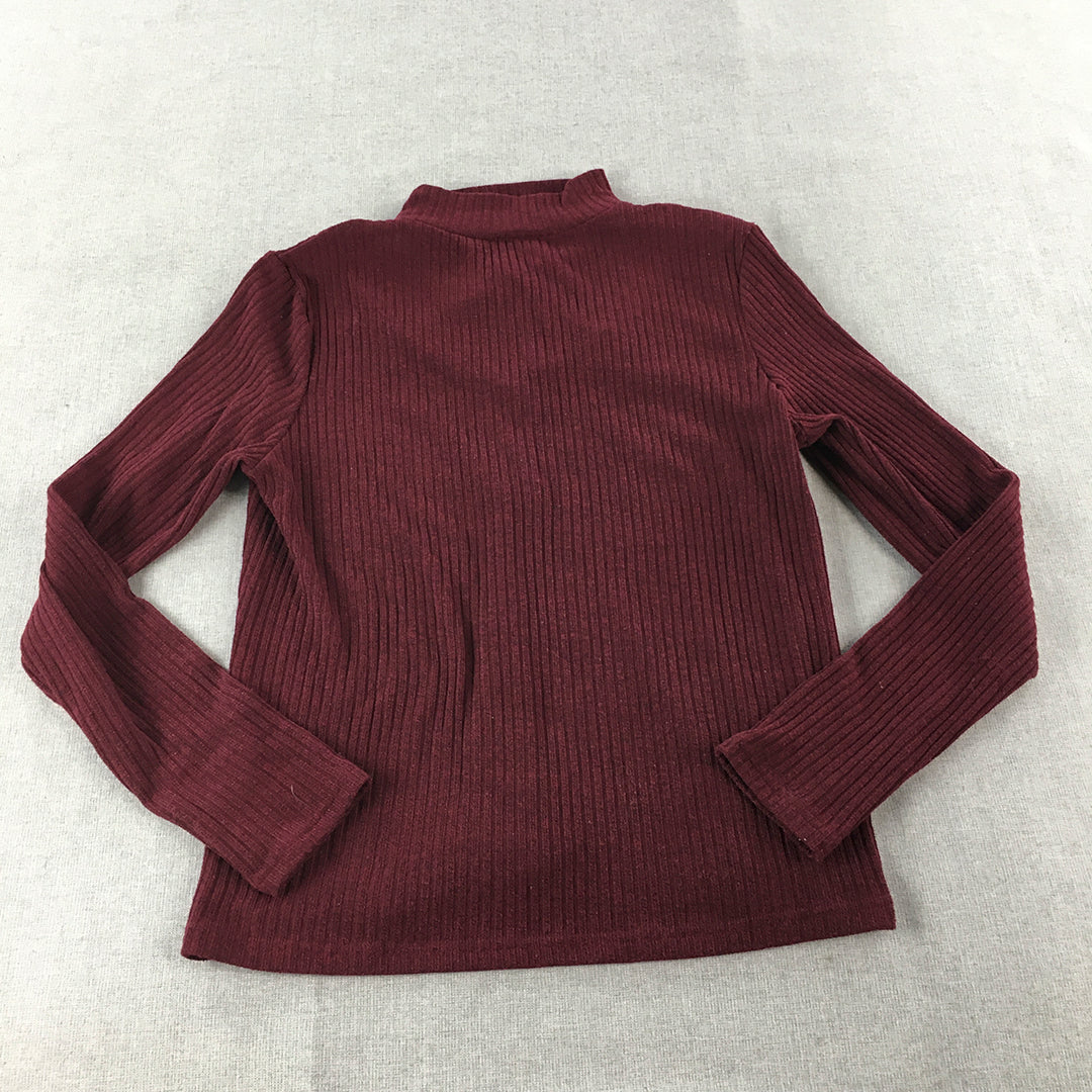 Sheln Womens Knit Sweater Size L Maroon Red V-Neck Pullover Jumper