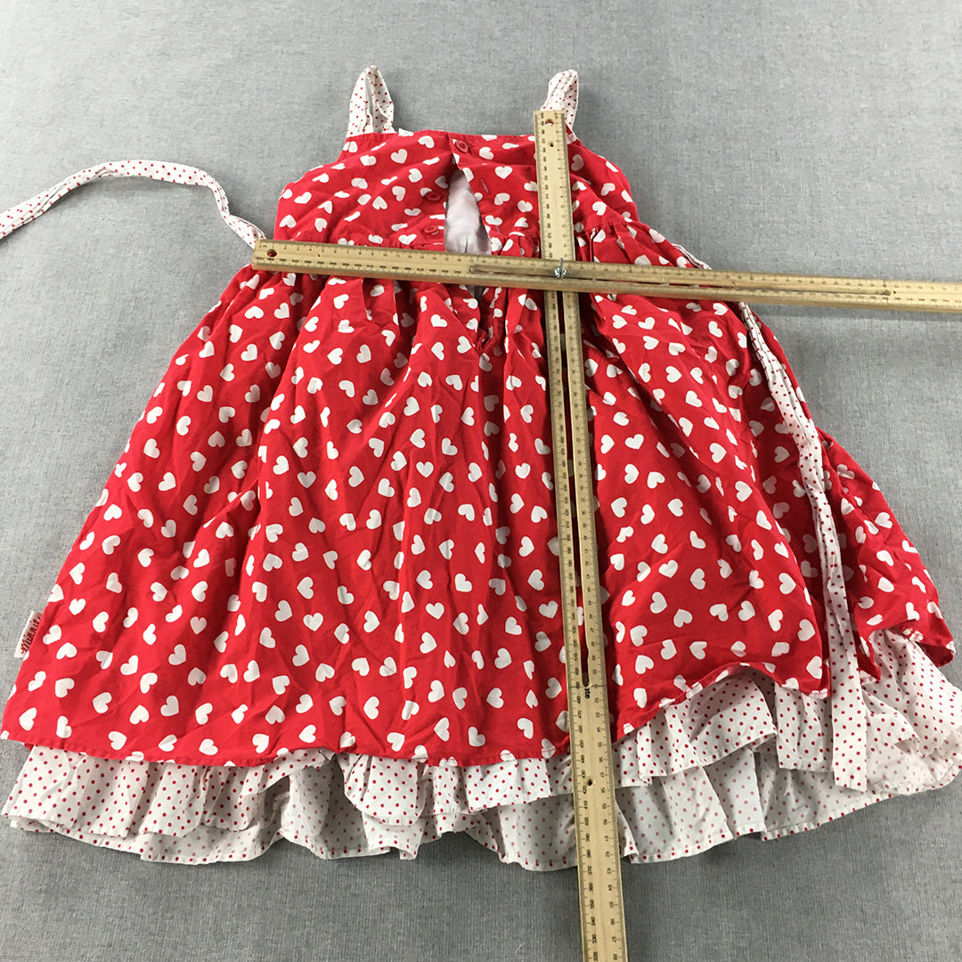 Disney Minnie Mouse Kids Girls Dress Size 6 Red Love Heart Pattern Sleeveless