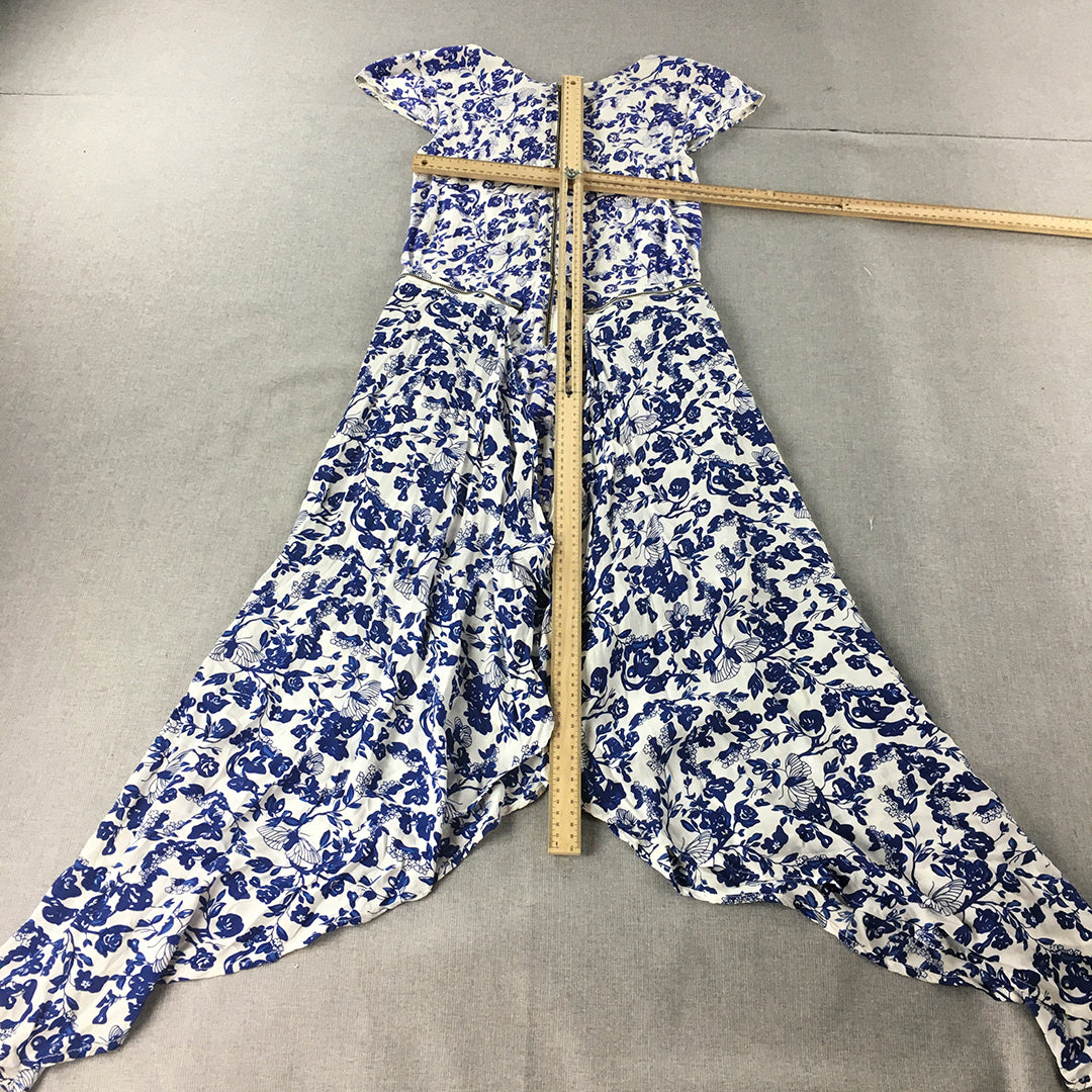 Incyda Womens Boho Sundress Size 10 Blue White Floral Midi A-Line