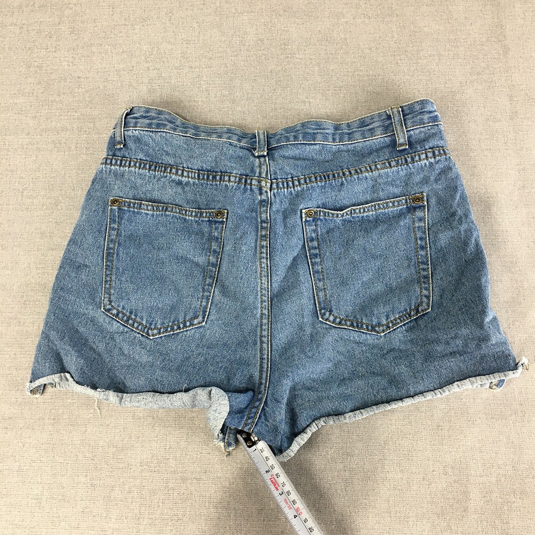 Boohoo Womens Denim Shorts Size 14 Blue Raw Hem Pockets