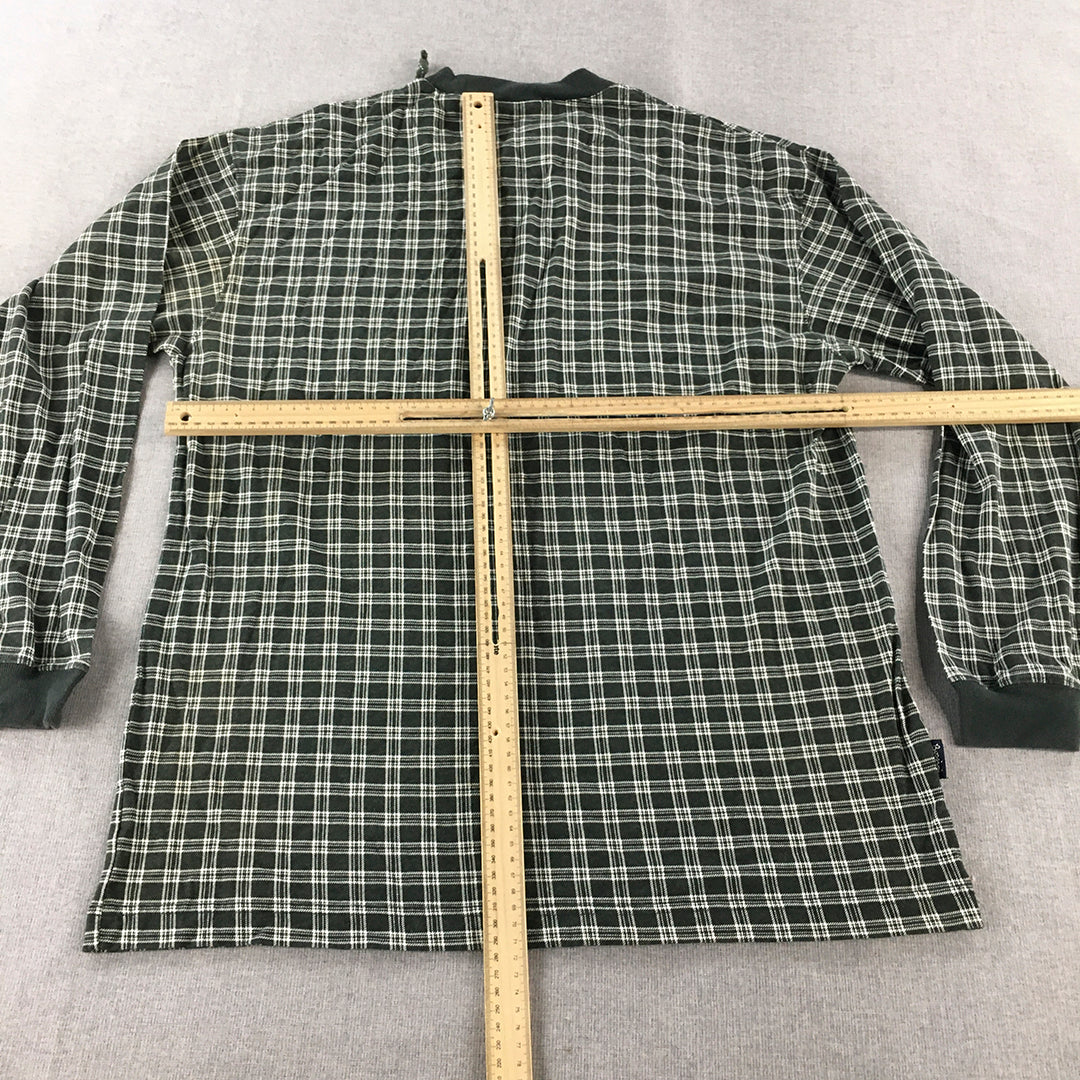 Bossini Mens Knit Sweater Size M Dark Green White Checkered Pullover Jumper