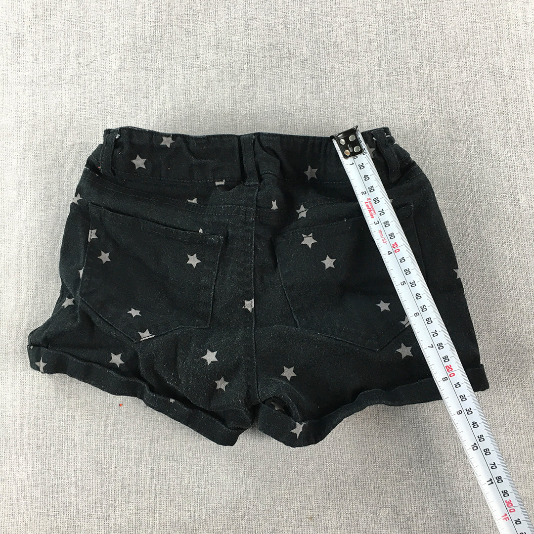 Miss Understood Kids Girls Shorts Size 9 Black Star Pattern Pockets