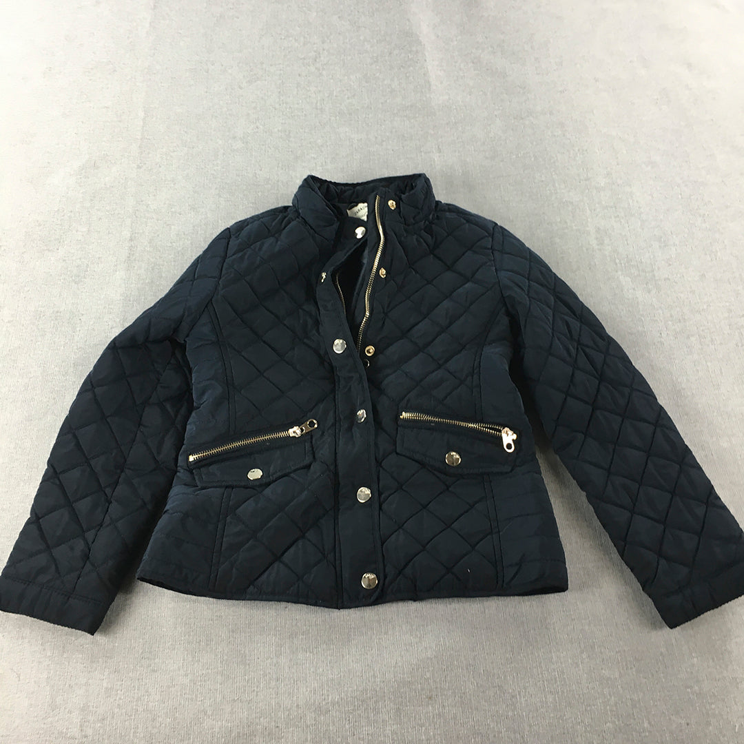 Zara Kids Girls Quilted Jacket Size 9 - 10 Years Blue Zip-Up Coat