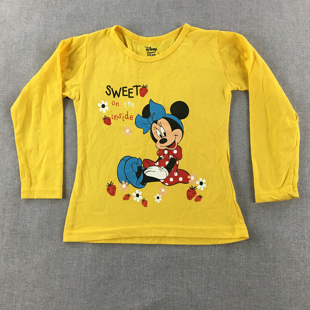 Disney Minnie Mouse Kids Girls Top Size 5 - 6 Years Yellow Long Sleeve Shirt