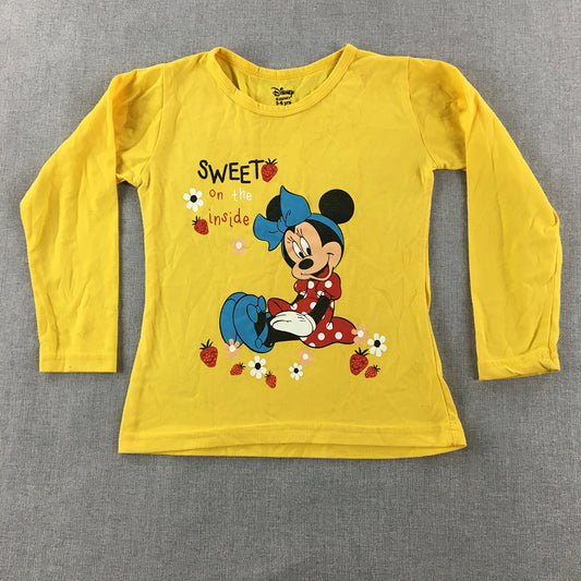 Disney Minnie Mouse Kids Girls Top Size 5 - 6 Years Yellow Long Sleeve Shirt