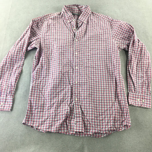 Uniqlo Mens Shirt Size L White Pink Checkered Button-Up Long Sleeve