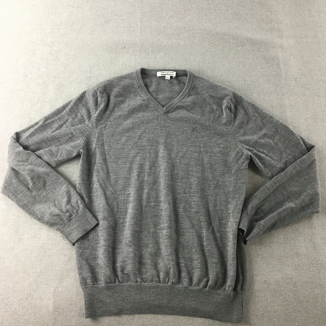 Camilla And Marc For St George Bank Mens 100% Merino Wool Sweater Size L Grey