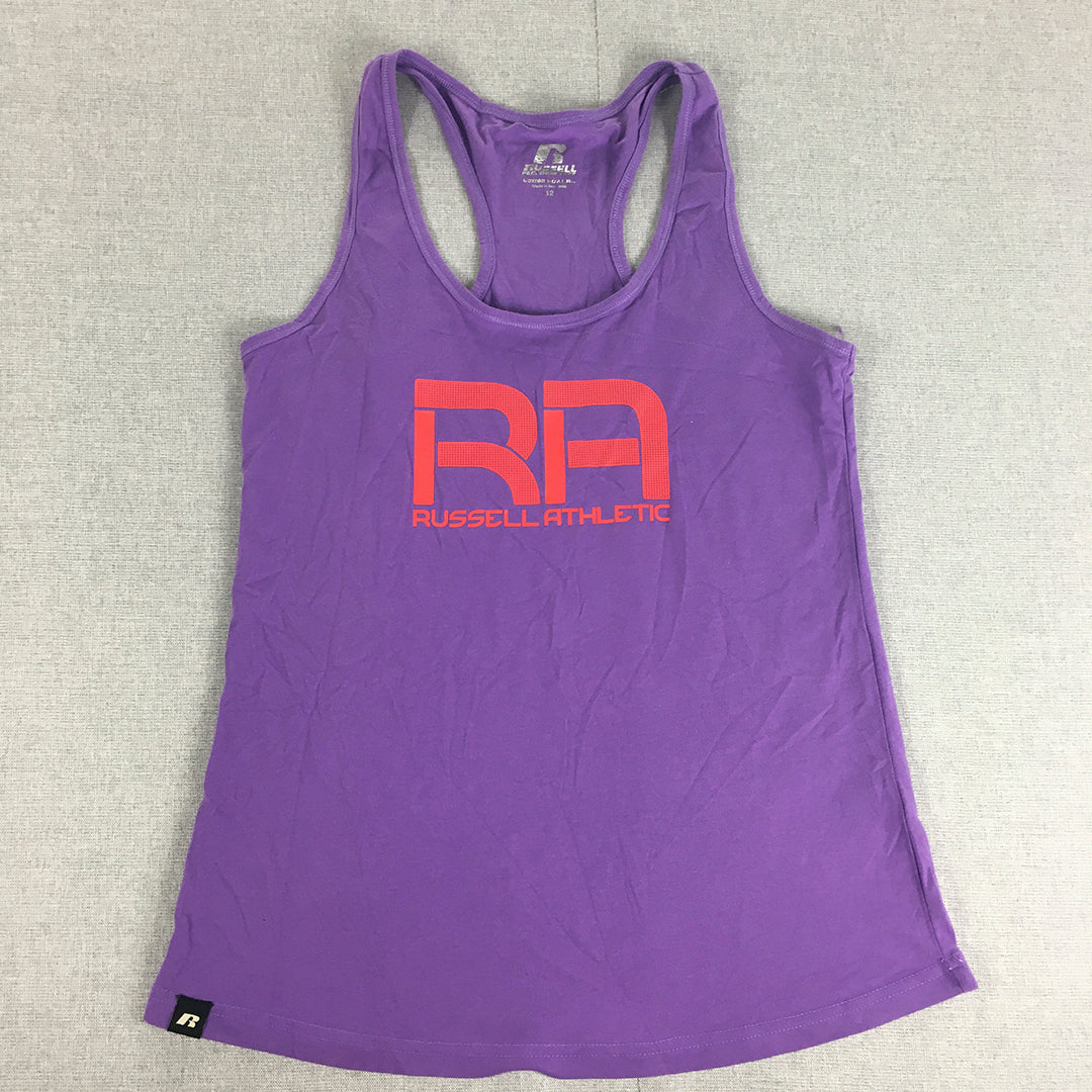 Russell Athletic Womens Tank Top Size 12 Purple Logo Sleeveless Shirt