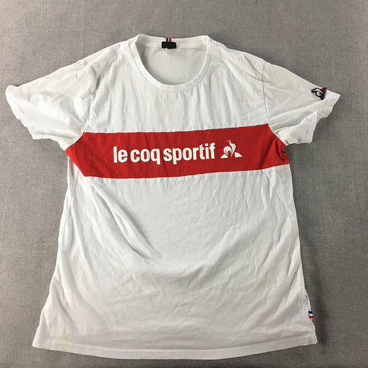 Le Coq Sportif Womens T-Shirt Size L White Logo Short Sleeve Crew Neck