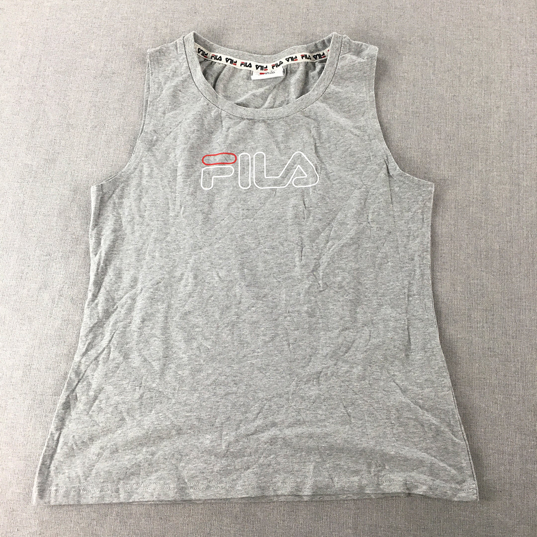 FILA Womens Tank Top Size M Grey Logo Sleeveless Shirt